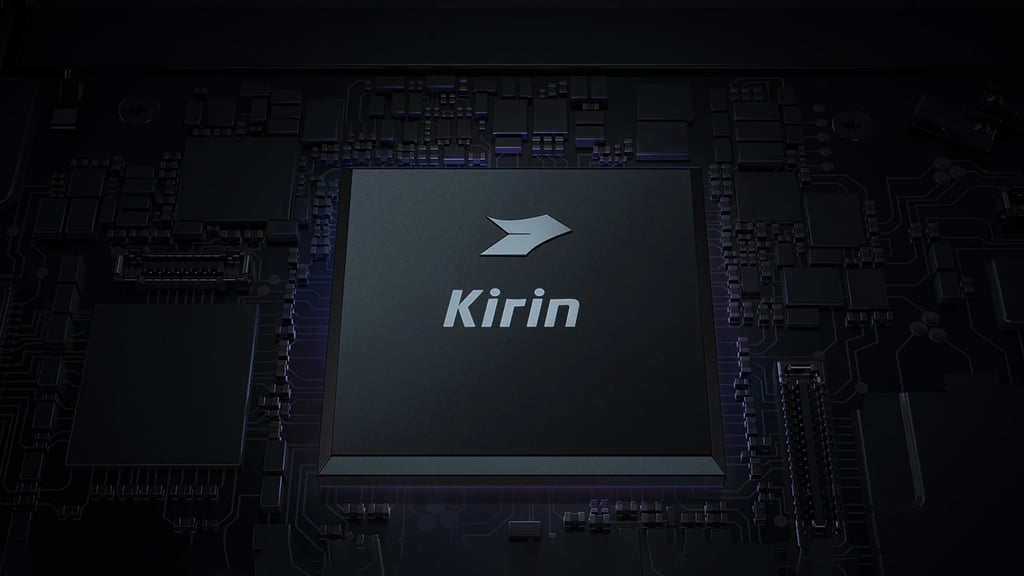 Chip Kirin de Huawei situado en un fondo negro con circuitos