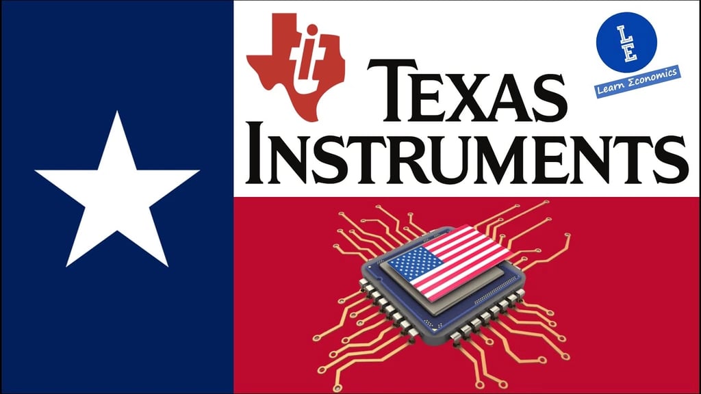 Imagen de una bandera de Texas que incluye el logo de Texas Instruments y un chip con la bandera de EE.UU.