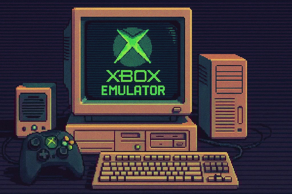 Imagen retro-tecnológica sobre la emulación de Xbox en PC.