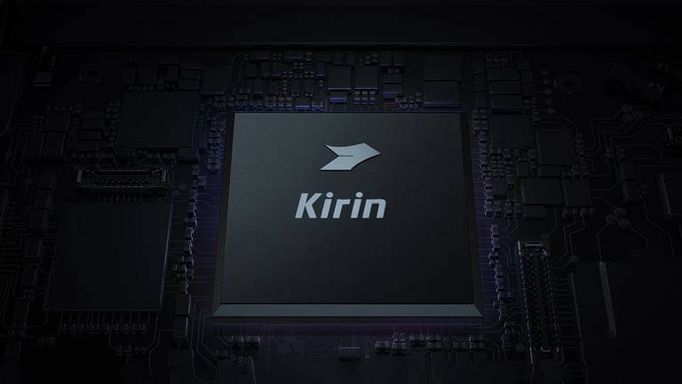 Chip Kirin de Huawei situado en un fondo negro con circuitos