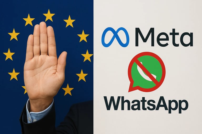 Imagen de una mano que representa la Unión Europea frenando a Meta de poner anuncios