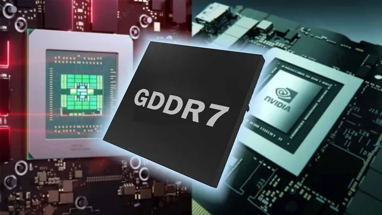 Imagen de un chip GDDR7 usado por NVIDIA y AMD.